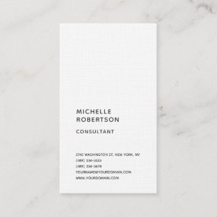 Linen Vertical White Trendy Minimalist Plain Pro Business Card