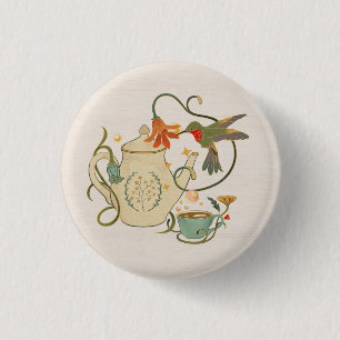 Linen Vintage Faecore Floral Tea 1 Inch Round Button