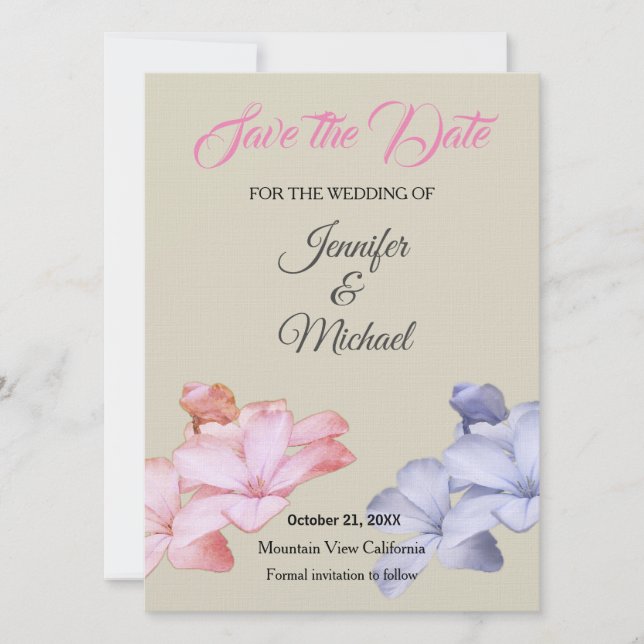 Linen Wedding Professional Classical Floral Save The Date (Front)