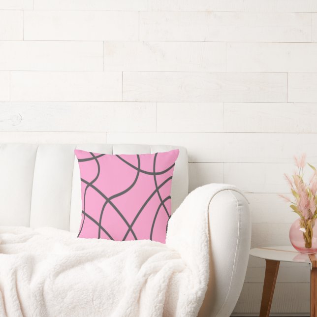 Lines: Grey on Soft pink  Throw Pillow (Couch)