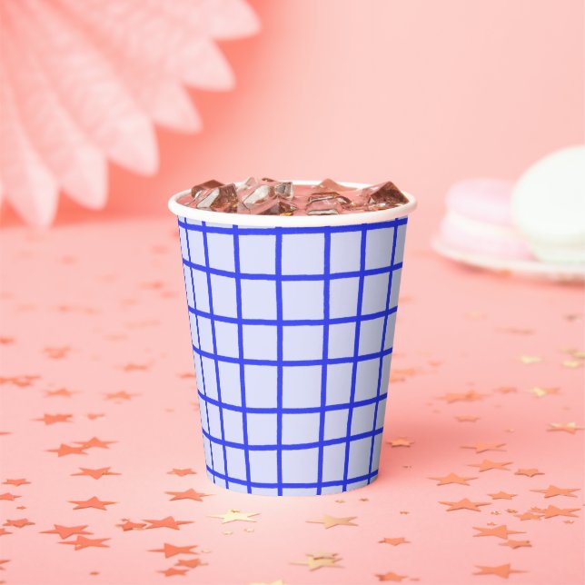Lines Grid Hand-Drawn Rustic Whimsical Blue Party Paper Cups (Insitu)