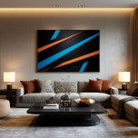 Lines in Motion Canvas Print<br><div class="desc">Diagonal bands in vibrant blue and copper create a dynamic flow over a black background. This minimalist work brings energy and modernity through clean and precise lines. Ideal for corporate or residential spaces seeking contemporary sophistication with striking visual impact.</div>