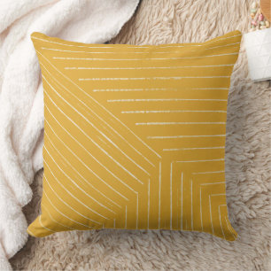 Lines Mustard Yellow and White Modern Minimalistic Throw Pillow