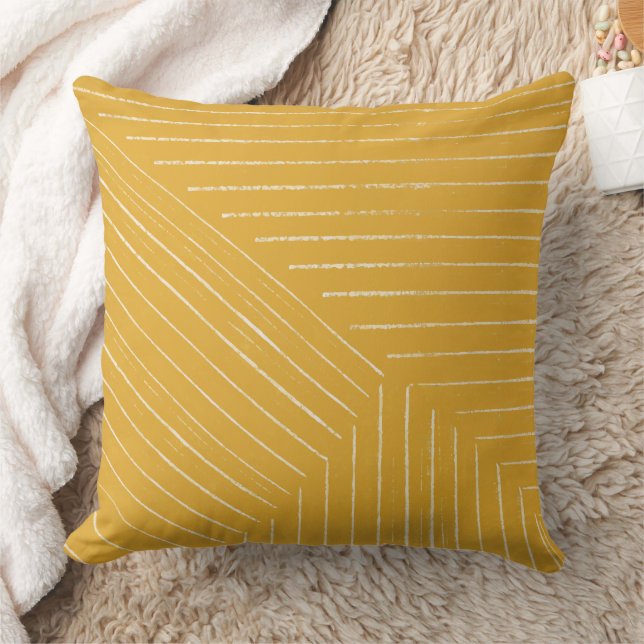 Lines Mustard Yellow and White Modern Minimalistic Throw Pillow (Blanket)