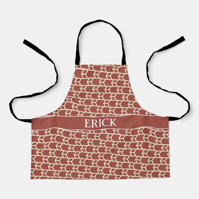 Lines Orange White Minimal Pattern Apron (Front)