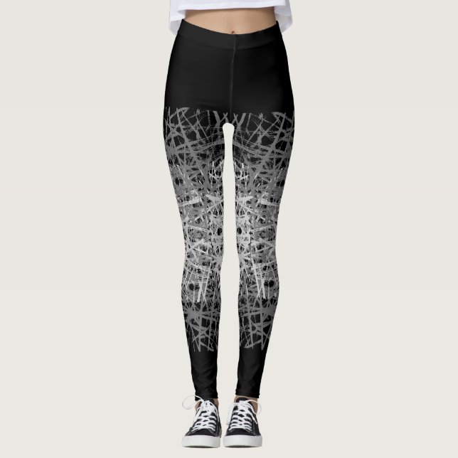 Lines pattern 2 tones b Black BG Leggings (Front)