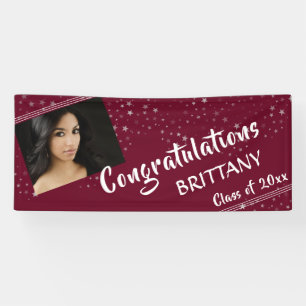 Lines & Stars Editable Maroon Photo Graduation Banner