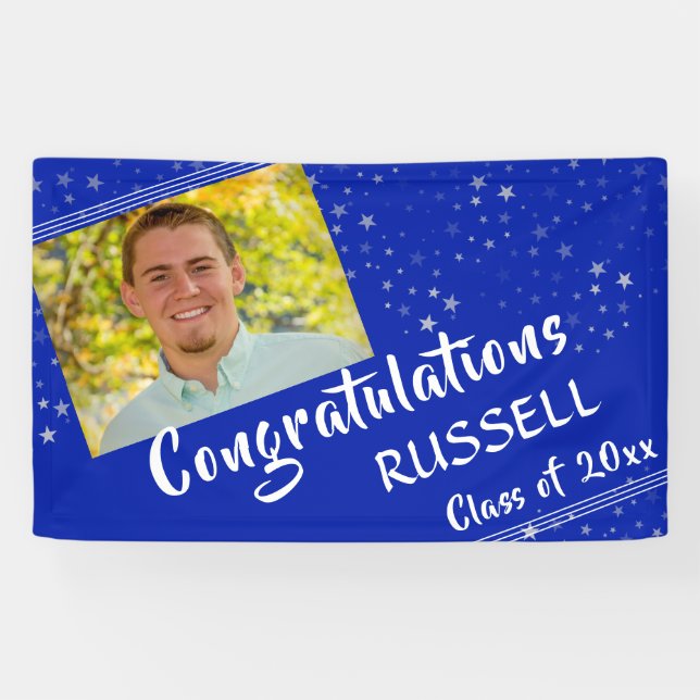 Lines & Stars | Royal Blue | Photo Graduation Banner (Horizontal)