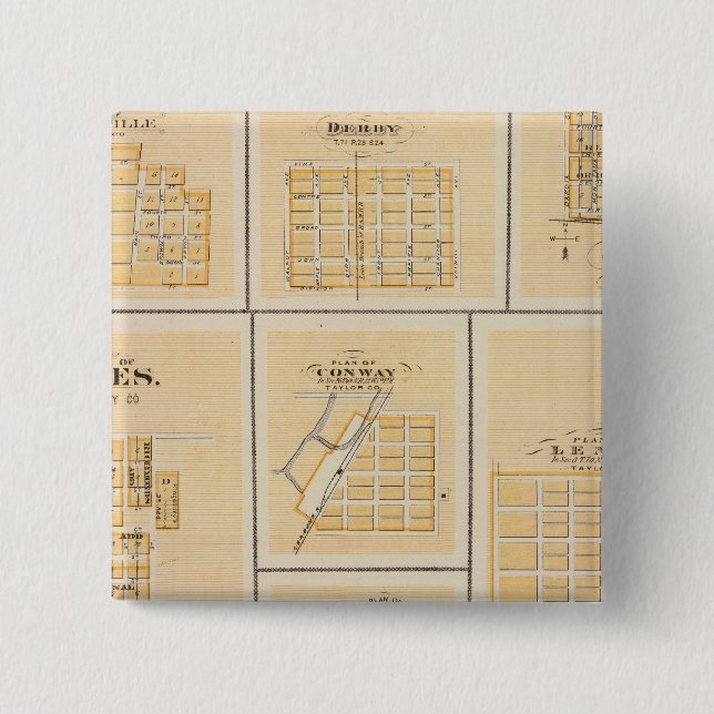 Lineville, Derby, Glidden, Ames, Conway 2 Inch Square Button (Front)