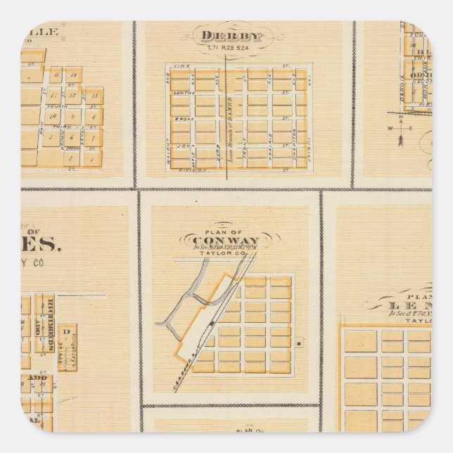 Lineville, Derby, Glidden, Ames, Conway Square Sticker (Front)