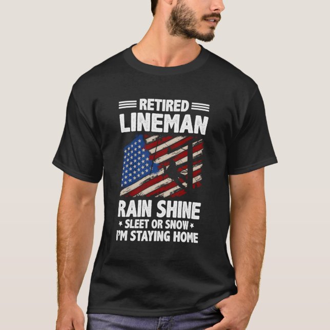 Lineworker Line Retiret Us Flag T-Shirt (Front)