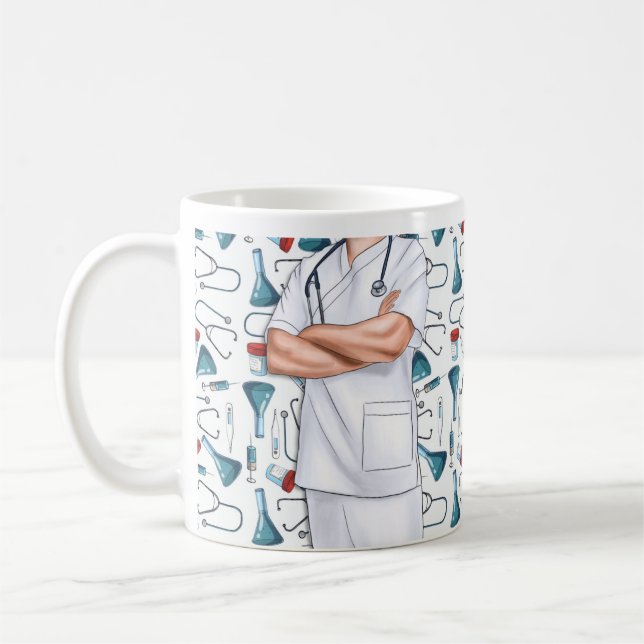 L'Infirmière Blanche Scrubs Personnalisé Café Mug (Gauche)