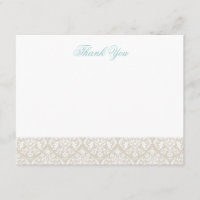 Linge Beige Elegant Damask Merci Cartes de notes