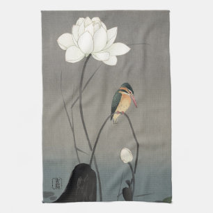 Linge De Cuisine 蓮にカワセミ, martin-pêcheur de 古邨 sur Lotus, Koson,