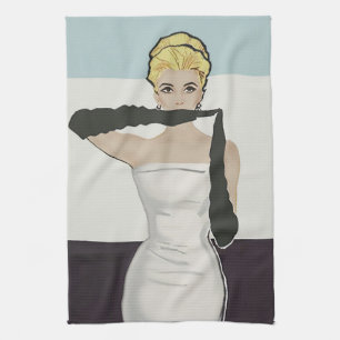 Linge De Cuisine 1950 femme vintage avec gants du soir