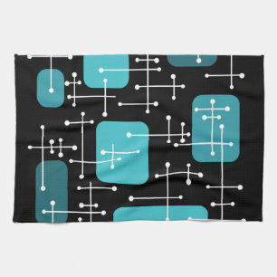 Linge De Cuisine 1950 Retro Art Crosshairs Black Turquoise