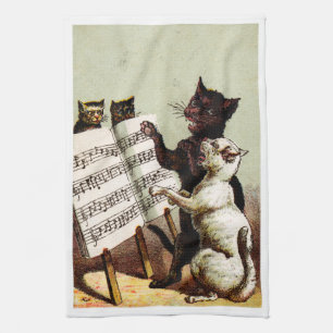 Linge De Cuisine 19e C. Chats chanteurs