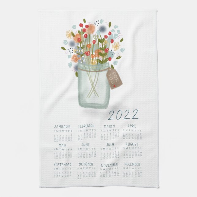Linge De Cuisine 2022 Tea Towel Calendar Flower Jar Kitchen Towel (Vertical)