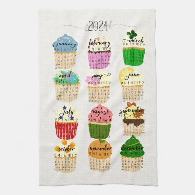 Linge De Cuisine 2024 Calendrier Cupcake Kitchen Tea Towel (Vertical)