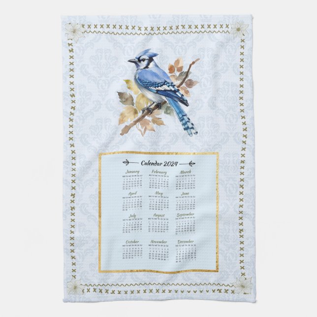 Linge De Cuisine 2024 Calendrier Towel BlueJay (Vertical)