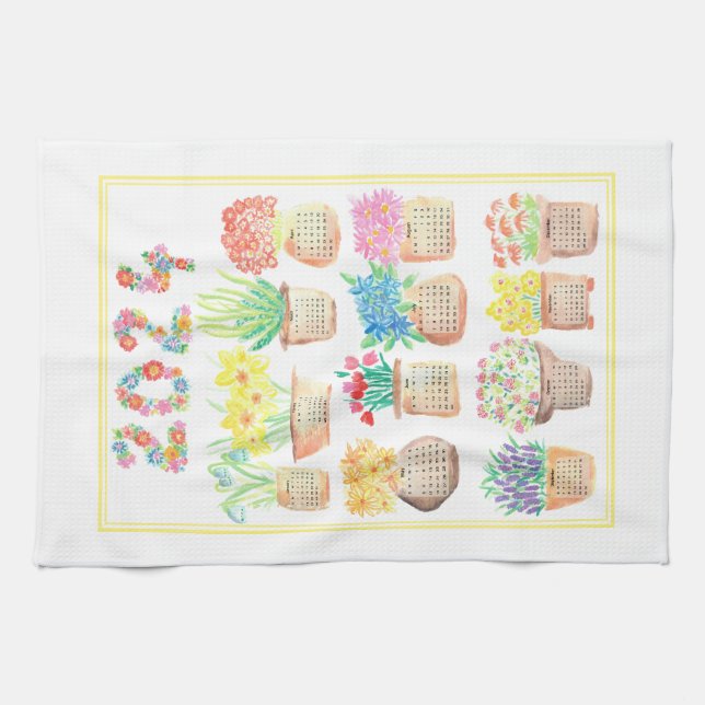 Linge De Cuisine 2024 Joli Calendrier Cuisine Thé Fleurs de serviet (Horizontal)