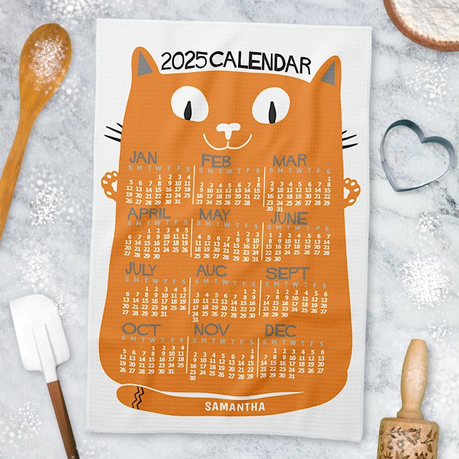 Linge De Cuisine 2025 Année Calendrier mensuel Mi-Siècle Orange Cha (Créateur téléchargé)
