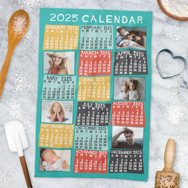 Linge De Cuisine 2025 Année Calendrier mensuel Photo moderne Collag (Créateur téléchargé)