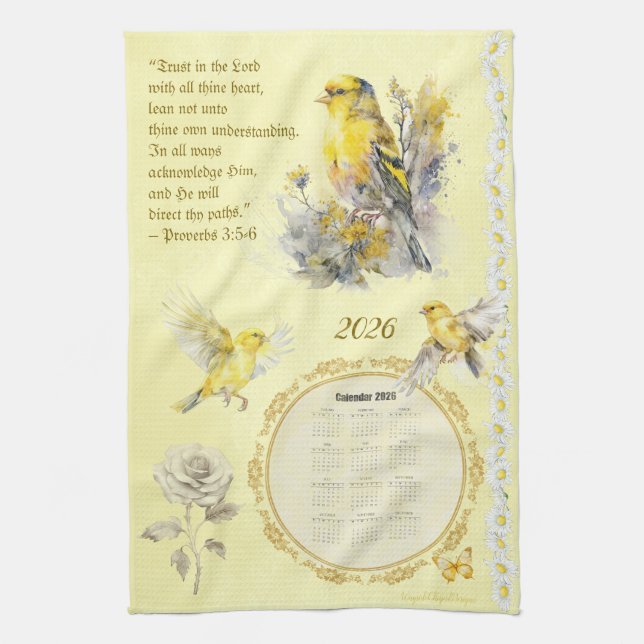 Linge De Cuisine 2026 Calendar Towel Goldfinch Trust in the Lord  (Vertical)