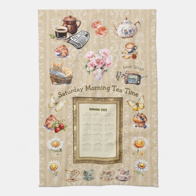 Linge De Cuisine 2026 Calendar Towel Saturday Morning Tea Time (Vertical)