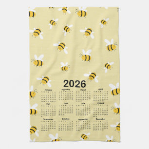 Linge De Cuisine 2026 Calendrier Jaune Miel Bumble Abee Motif