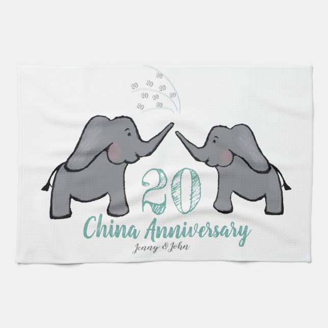 Linge De Cuisine 20e anniversaire de la chine mariage éléphant mign (Horizontal)