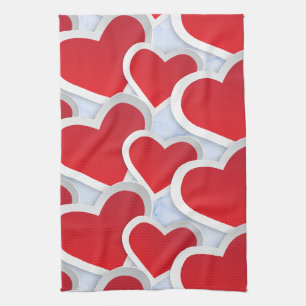 Linge De Cuisine 2 Coeurs rouges Répétant le Motif mou