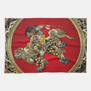 Linge De Cuisine [300] Hokusai - Shoki Riding Shishi Lion