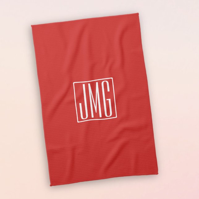 Linge De Cuisine 3 Initiales Monogramme | Rouge et blanc (ou couleu (Créateur téléchargé)