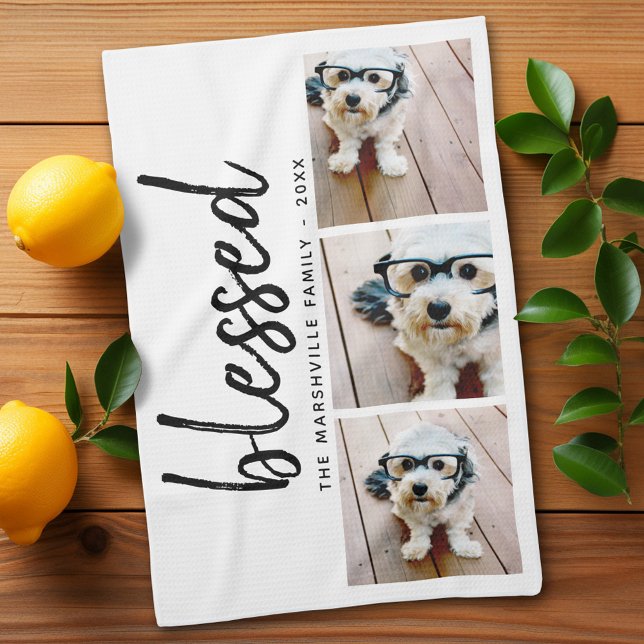 Linge De Cuisine 3 Photo avec Calligraphie moderne - béni (Personalized Kitchen Towel with photos and text - Makes a great gift)