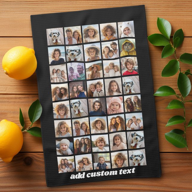 Linge De Cuisine 40 Collage de photos - 4 lignes 10 colonnes - Nom  (Personalized kitchen towel with 40 photos)