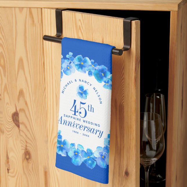 Linge De Cuisine 45e anniversaire mariage saphir bleu pansy (Pliage en tiers)
