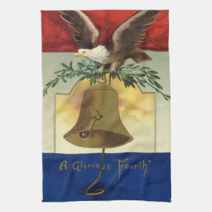 Linge De Cuisine 4 juillet vintage avec aigle et cloche de la liber