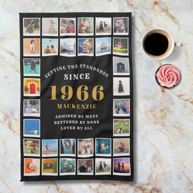 Linge De Cuisine 60th Birthday 1966 Family Memories Photo Collage (1966 kitchen towel. Marble background.)