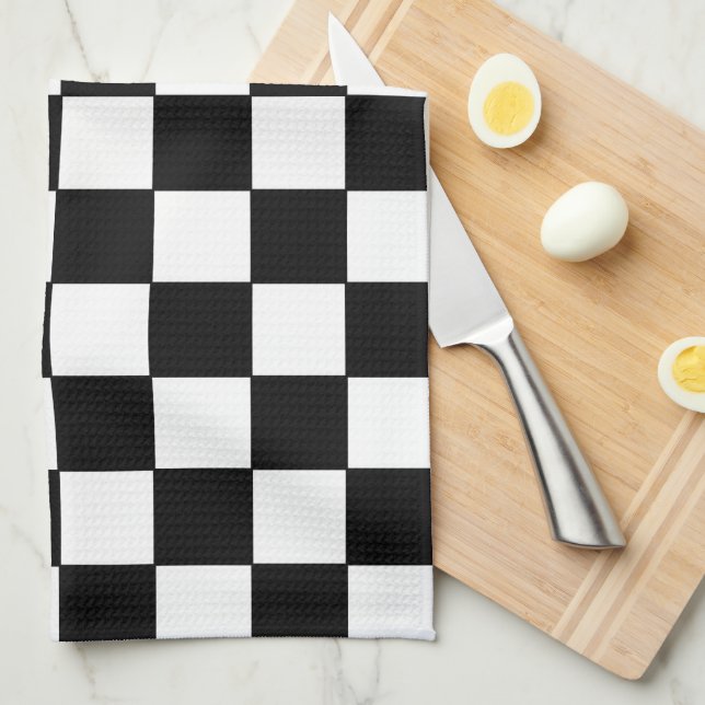 Linge De Cuisine à damiers blanc et noir (Quart Plié)