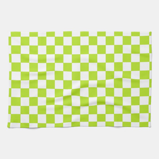 Linge De Cuisine à damiers Lime vert et blanc (Horizontal)