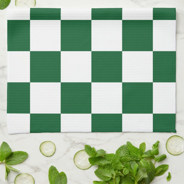 Linge De Cuisine à damiers vert et blanc (Plié)