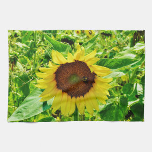 Linge De Cuisine Abeille sur tournesol jaune
