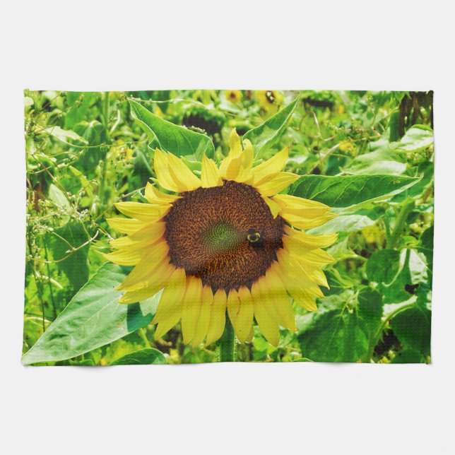 Linge De Cuisine Abeille sur tournesol jaune (Horizontal)