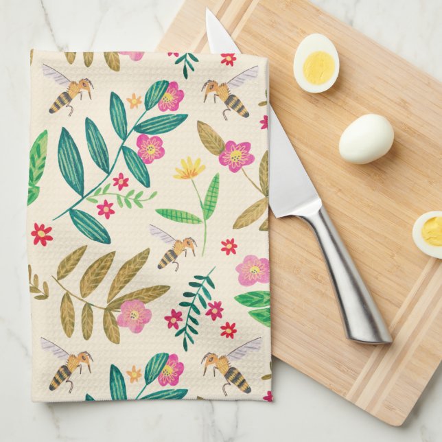 Linge De Cuisine Abeilles et fleurs (Quart Plié)