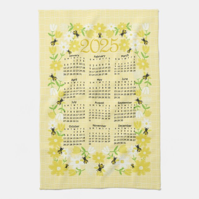 Linge De Cuisine Abeilles et fleurs 2024 (Vertical)