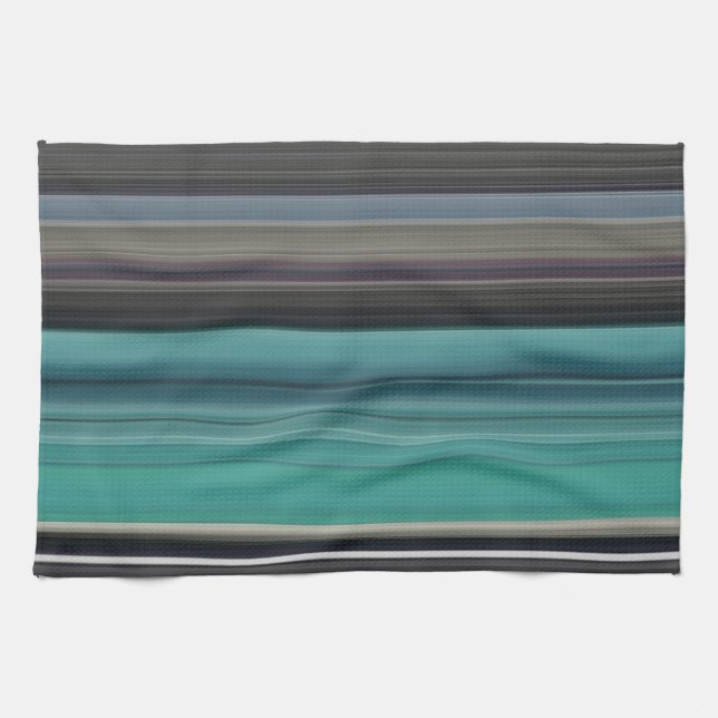 Linge De Cuisine Abstract #1: Teal and grey (Horizontal)