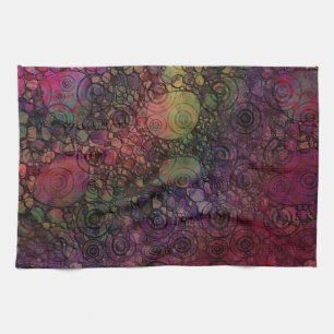 Linge De Cuisine Abstrait Coloré avec Cercles Noirs et Grunge
