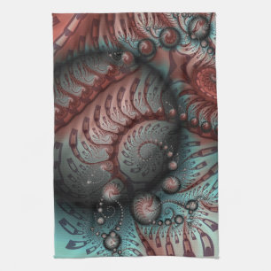Linge De Cuisine Abstrait Fantaisie Vive Art Fractal Brun Bleu