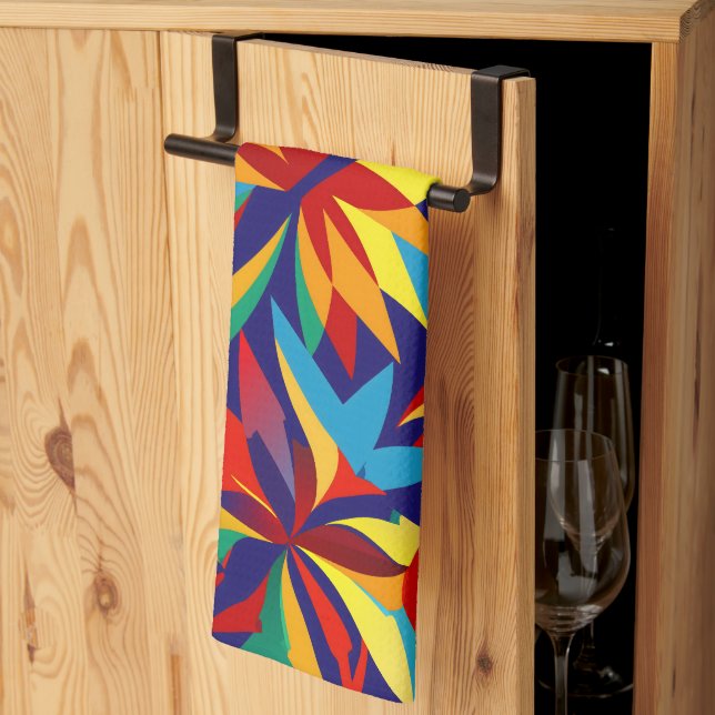 Linge De Cuisine Abstrait Géométrique Tropical Multicolore Vibrant  (Pliage en tiers)